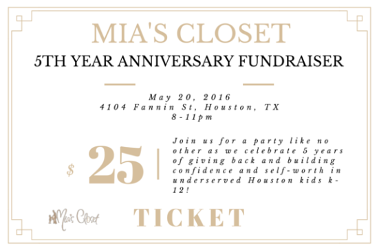 Mia's Closet 5 Year anniversary Ticket